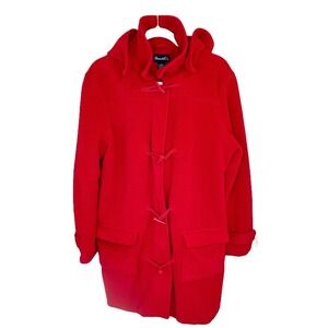 Denim & Co‎ Fleece Coat Large L Red Toggle Buttons Removable Hood Winter Jacket